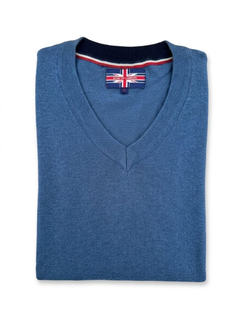 Soul of London Men's V-Neck Sweater in Slate Blue